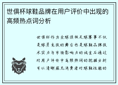 世俱杯球鞋品牌在用户评价中出现的高频热点词分析