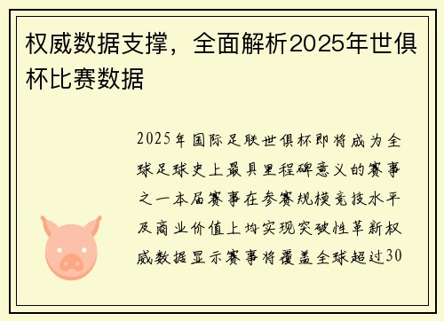权威数据支撑，全面解析2025年世俱杯比赛数据