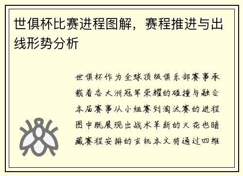 世俱杯比赛进程图解，赛程推进与出线形势分析